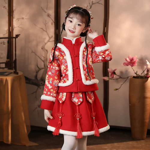 Ханфу девушки зимний костюм китайский новогодний новогодний новогодний сервер Температура кролика Новый год новогодний новогодний новая одежда