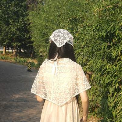 taobao agent Genuine lace triangular scarf, shawl, autumn retro white Hanfu, cheongsam, accessory, lace dress