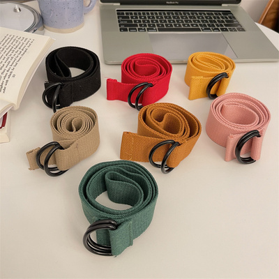 taobao agent Little White Rabbit A few Korean INS pure color canvas belt double -ring D buckle pants with young men and women students simple belt