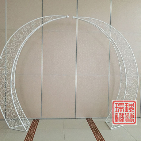 瑞琪铁艺月牙拱门新款绢花拱门月亮门婚庆道具结婚迎宾背景现货