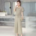Shen Yidu mùa hè 2021 new plus size phụ nữ thời trang mùa hè ngắn tay quần ống rộng jumpsuit 1823 - Bộ đồ Bộ đồ