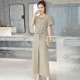 Shen Yidu mùa hè 2021 new plus size phụ nữ thời trang mùa hè ngắn tay quần ống rộng jumpsuit 1823 - Bộ đồ