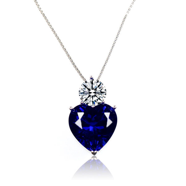 Сапфировая синяя подвеска в форме сердца, аксессуар, серебро 925 пробы, простой и элегантный дизайн