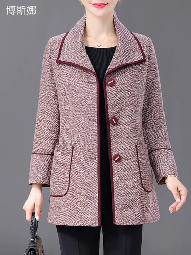 Демисезонное короткое шерстяное пальто для матери, плащ, большой размер, по фигуре, для среднего возраста