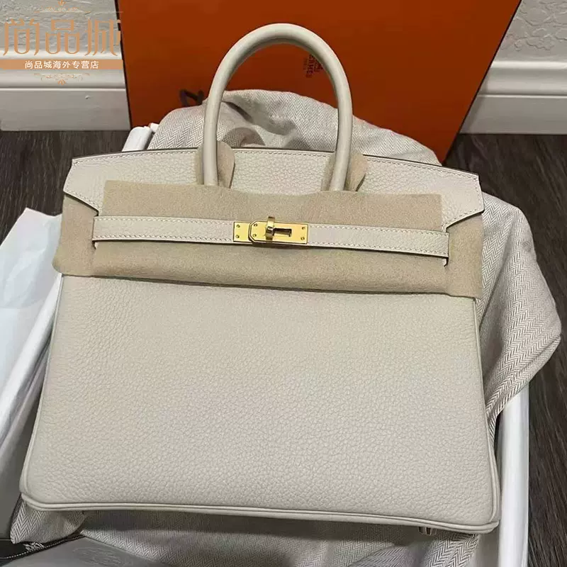 尚品城Hermes爱马仕女包Birkin BK25奶油白nata双手柄内缝手拎包-Taobao