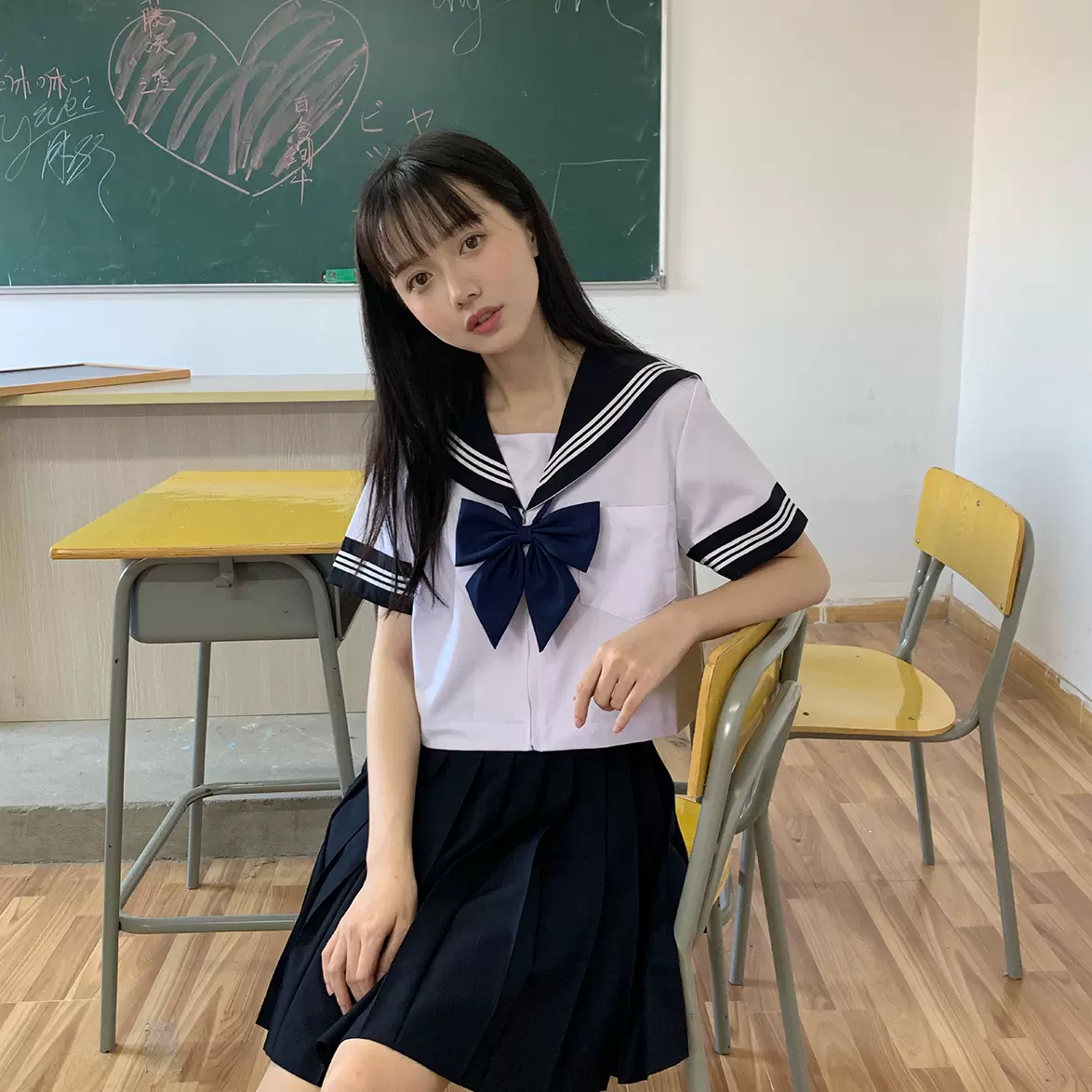 正统jk制服基础款浓绀白三本夏服日学生校服水手服