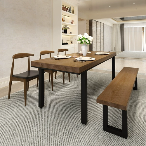 Чердак сплошной дерево обеденный стол домохозяйство прямоугольная простота американское столовое столовое промышленное железо железору