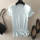 Áo thun ngắn tay quần áo nữ cao cấp xuân hè 2021, dệt kim axit axetic băng giá và thoải mái, áo blouse nữ cổ chữ V mỏng, đa năng, đơn giản - Áo phông