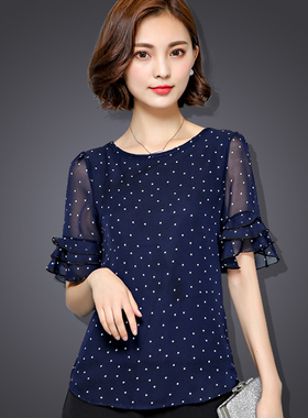 2016最新新款夏装女装京东雪纺衫花上衣服30-35岁 遮肚子显瘦潮
