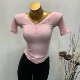 Quần áo nữ bán chạy của Hàn Quốc đi kèm với bột đào mỏng gợi cảm bó sát ngực áo thun ren ngắn hàng đầu mùa hè 2020 - Áo phông