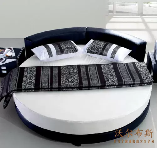 Wolbs-rerue корова Пьерные круглые кровати круглая кровать свадебная кровать пленка и телевизионная кровать двуспальная кровать кожаная кровать