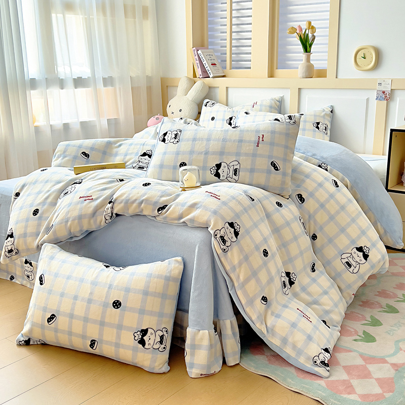 2025款加厚保暖牛奶绒四件套三件套床裙款冬季加绒床上用品学生