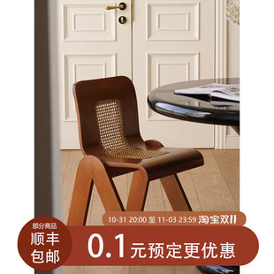 Ji Wooden Room Institute/Middle C French Light luxury retro vine editor home solid wood back dining chair office bedroom chair