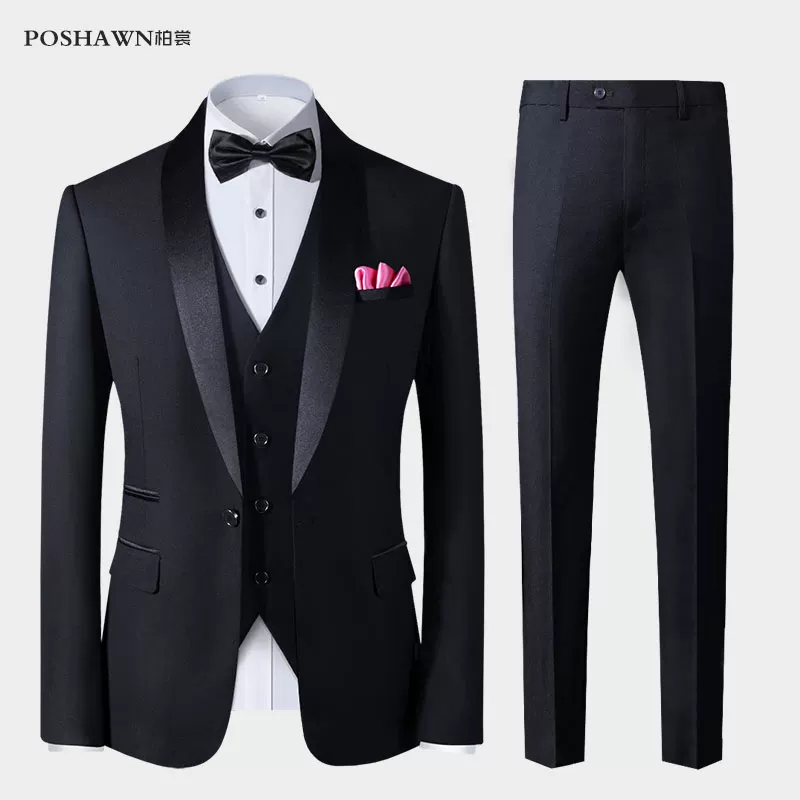 Костюм, мужской набор, черное платье, 3 предмета, Slim fit