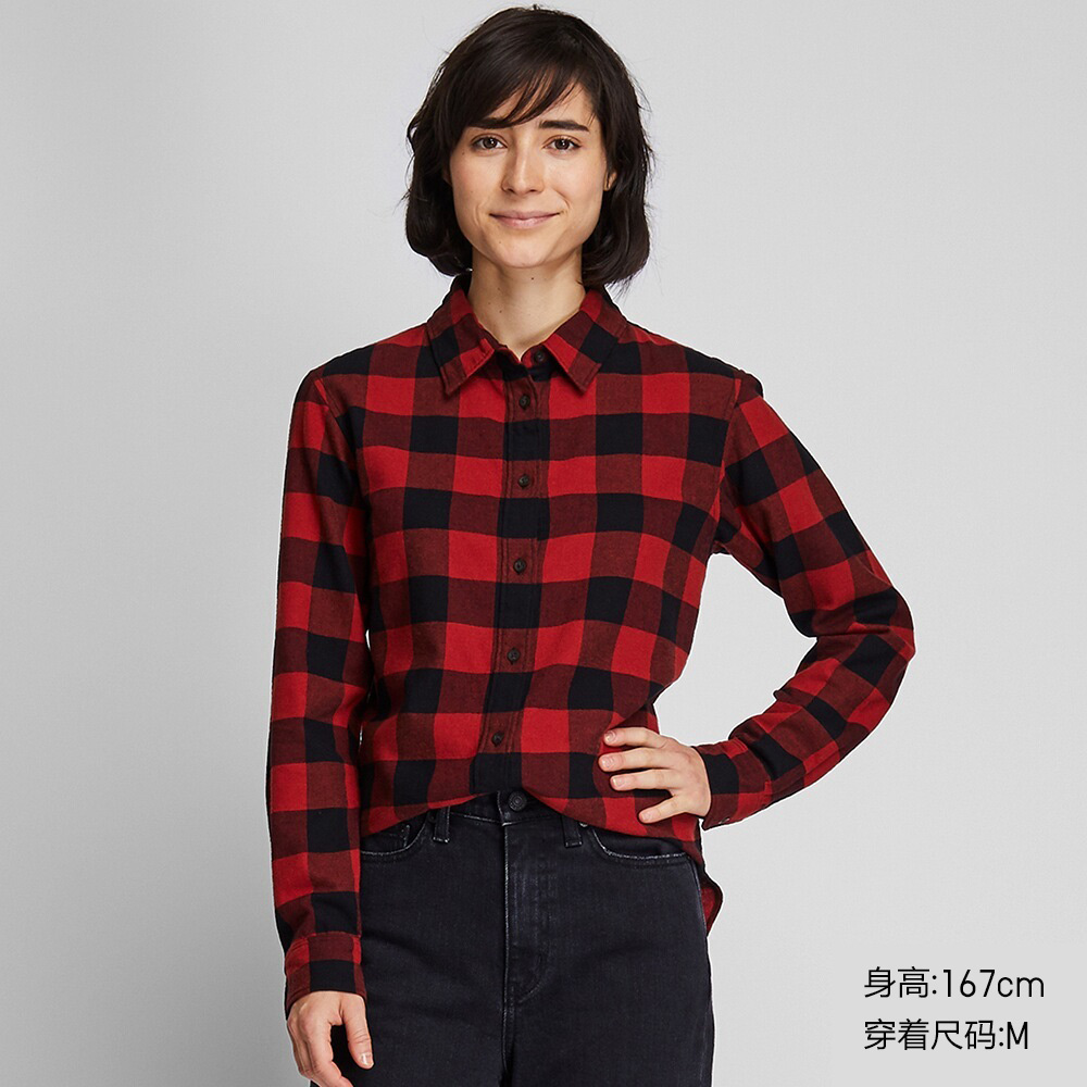 women's flannel plaid shirt (long sleeve) 421606 uniqlo uniqlo