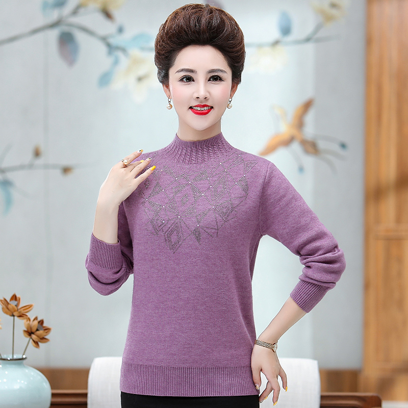 mother plus veet thi sweater middle-aged female spring and autumn clothes warm wool bottoming shirt middle-aged and elderly western style knitted top