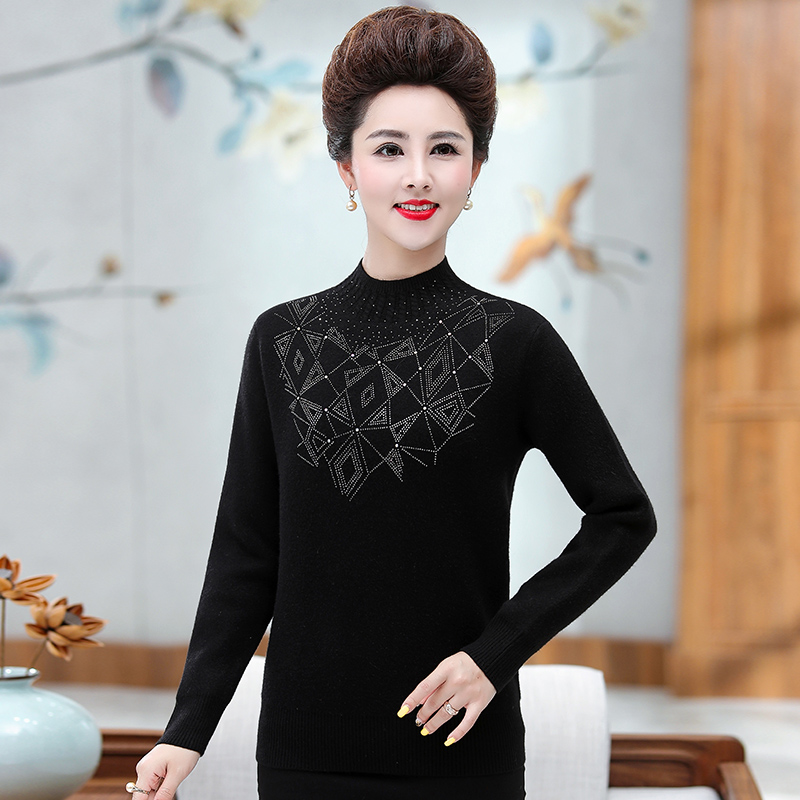 mother plus veet thi sweater middle-aged female spring and autumn clothes warm wool bottoming shirt middle-aged and elderly western style knitted top