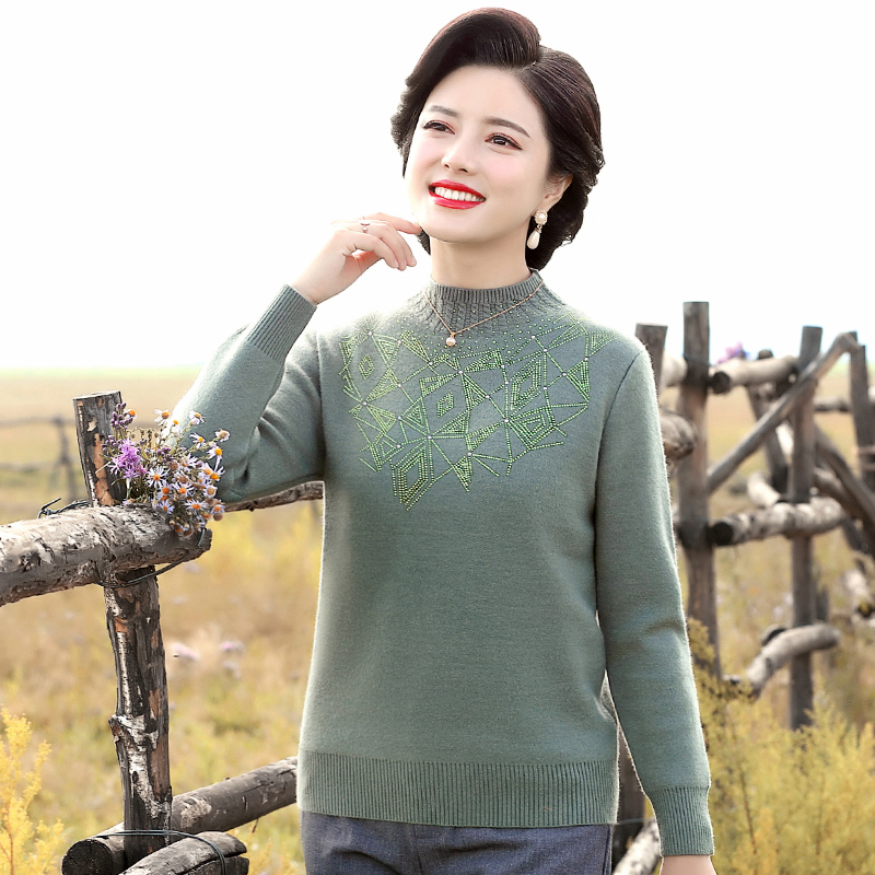 mother plus veet thi sweater middle-aged female spring and autumn clothes warm wool bottoming shirt middle-aged and elderly western style knitted top