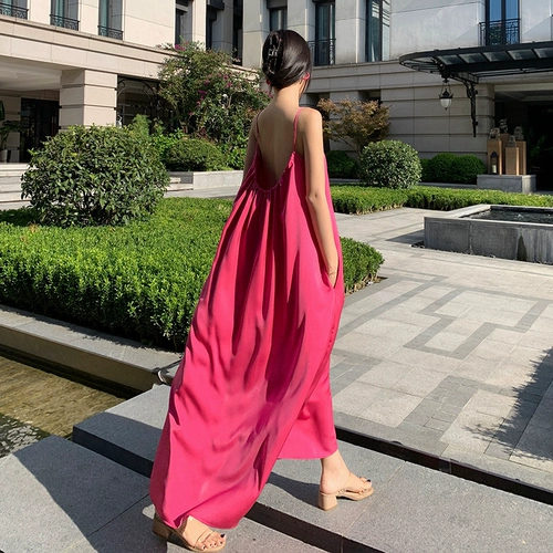 Длинная юбка, пляжное платье, свободный крой, эффект подтяжки, с открытой спиной