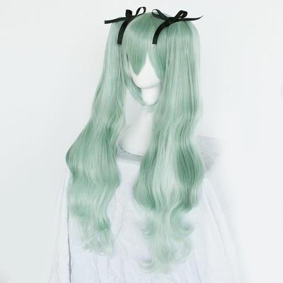 taobao agent Green wig, split ponytail, helmet, cosplay, curls