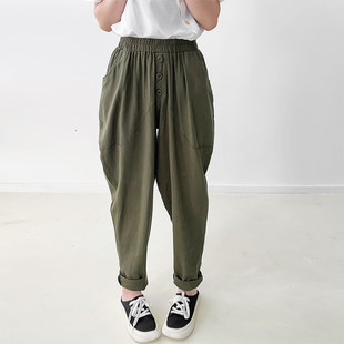 Autumn genuine trousers, boots, cotton and linen, loose fit