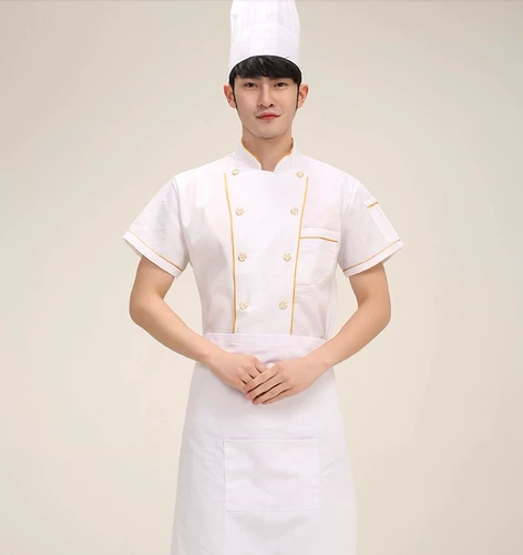 Новый Phnom Penh Double -Crisched Chef Service Service Short -Sleeved Summer Exquisite Hotel Chef Service Short -Sleeved