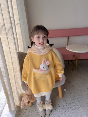 taobao agent Children's autumn long warm sweatshirt for princess, top with hood, mid-length, western style, 2022 collection