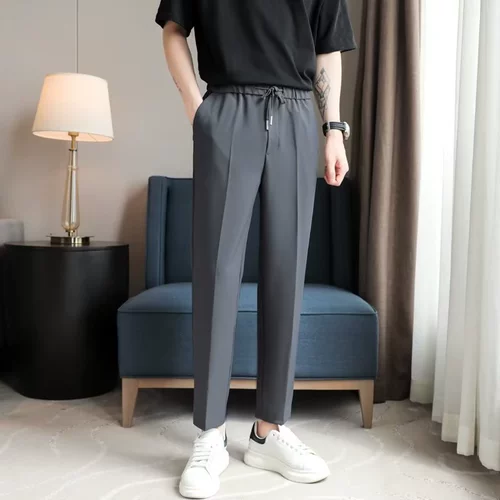 Трендовые летние повседневные брюки, модные штаны, на шнурках, свободный прямой крой