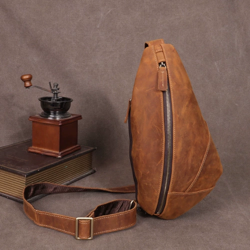 Кожаная нагрудная сумка, спортивная сумка через плечо на одно плечо, в корейском стиле, воловья кожа, из натуральной кожи