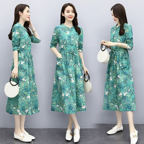 Осеннее платье, приталенный ретро корсет, хлопковая длинная юбка, в западном стиле