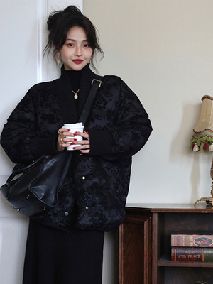 taobao agent Retro velvet black short mini-skirt, winter down jacket, V-neckline, fitted