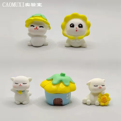 Милая мультяшная настольная семейная кукла, микро пейзаж, подсолнух, котенок, милые животные