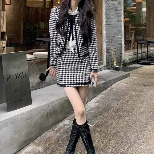 Демисезонная дизайнерская куртка, юбка, модный комплект, тренд сезона, в стиле Шанель, подходит для подростков