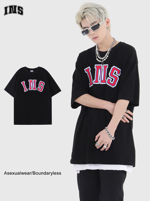 taobao agent Insstudios denim sticker cloth embroidery short -sleeved self -made national tide couple summer big logo pure cotton T -shirt men and women tide