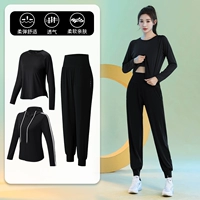 Черная куртка, комплект для спортзала, одежда для йоги, 3 предмета, подходит для полных девушек