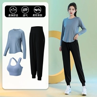 Синий комплект, штаны, одежда для йоги, снаряжение, 3 предмета, для бега