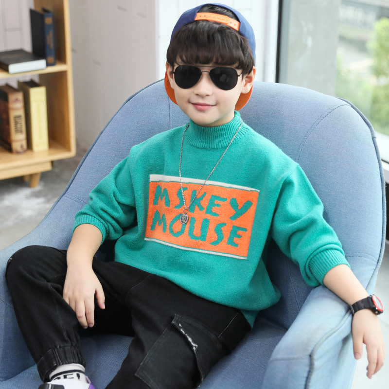 Children's clothing, boys' sweaters, pullovers, high-necked and velvet thick autumn and winter clothing, 2020 new Korean style, foreign style, large children's trend