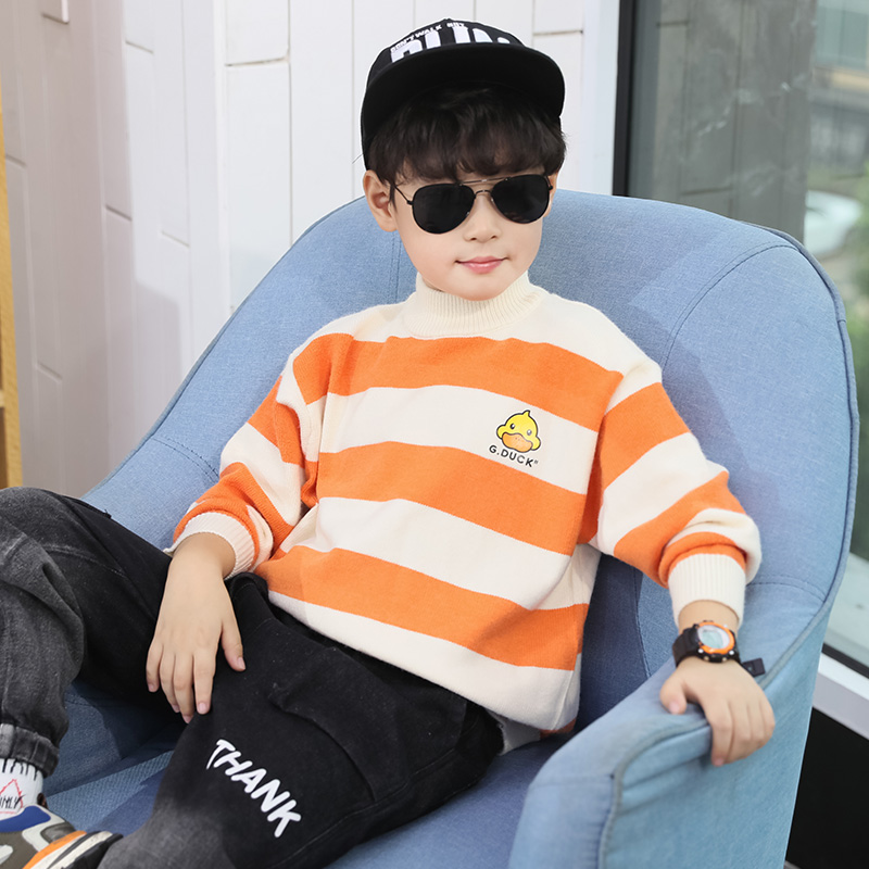 Children's clothing, boys' sweaters, pullovers, high-necked and velvet thick autumn and winter clothing, 2020 new Korean style, foreign style, large children's trend