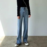 Джинсы, осенние штаны, коллекция 2021, свободный прямой крой, высокая талия