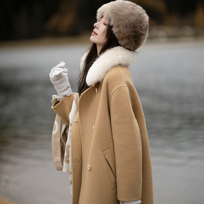 taobao agent Woolen double-sided woolen coat, winter velvet building blocks, trench coat, fox, raccoon