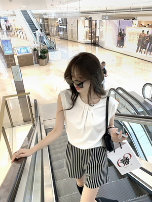 taobao agent Cotton design white top, trend of season, round collar, sleevless, 2021 collection