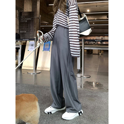 taobao agent [夏诗文 夏日裤wang 垂感高腰系带休闲直筒裤女2022年百搭显瘦长裤]
