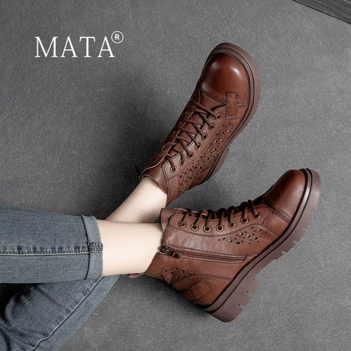 Martens, модные ретро летние ботинки на платформе, кожаные тонкие дышащие короткие сапоги, из натуральной кожи