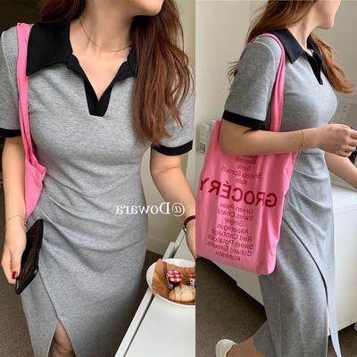 taobao agent Colored concealer, skirt, dress, plus size, color correction, hip-accented, suitable for teen, fitted, with short sleeve, polo collar