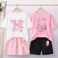 [Два набора хлопкового хлопка] белая T/подушка Lomi Fan-Pink K/подушка Lomi Fan-Pink T/Sakura Bear-Black K/Sakura Bear x