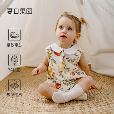 欧孕婴幼儿无袖翻领包屁衣