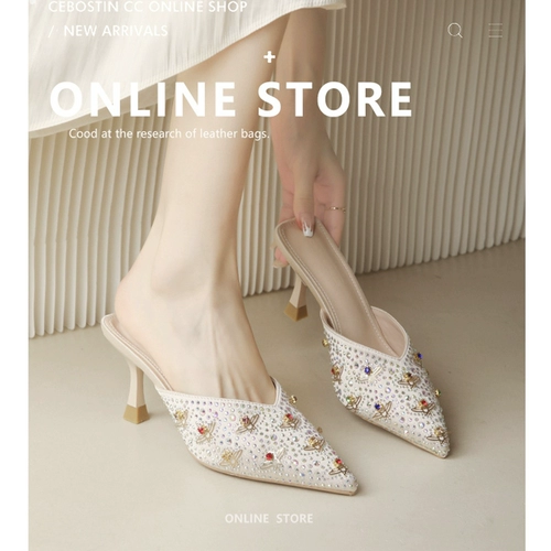 Летние тапочки, туфли, подходит с юбкой, сандалии с заостренным носом на высоком каблуке, изысканный стиль, французский стиль