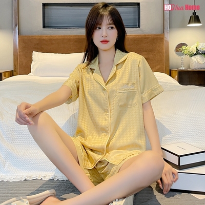 taobao agent Advanced silk summer thin pijama, shorts, uniform, set, high-quality style, simple and elegant design, with short sleeve