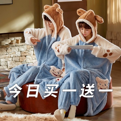 taobao agent Demi-season coral velvet pijama, fleece winter flannel set, bathrobe, increased thickness