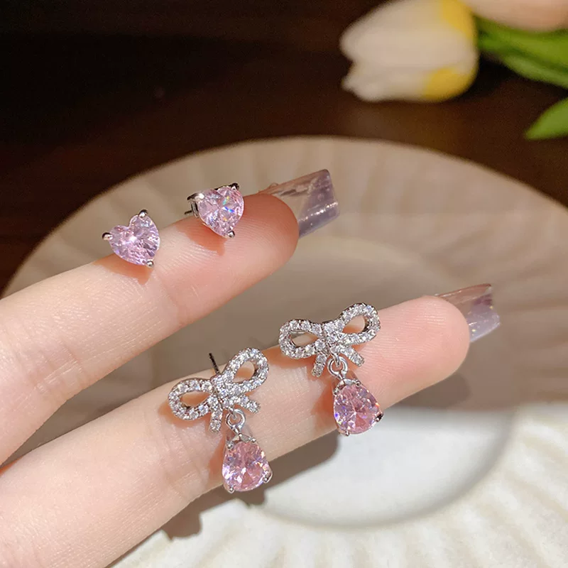 Серьги бренда Fuchsia с цирконами и бантом, простой и элегантный дизайн, корейский стиль